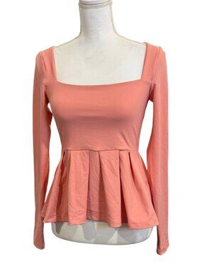 Susana Monaco Coral Long Sleeve Peplum Top Small NWT
